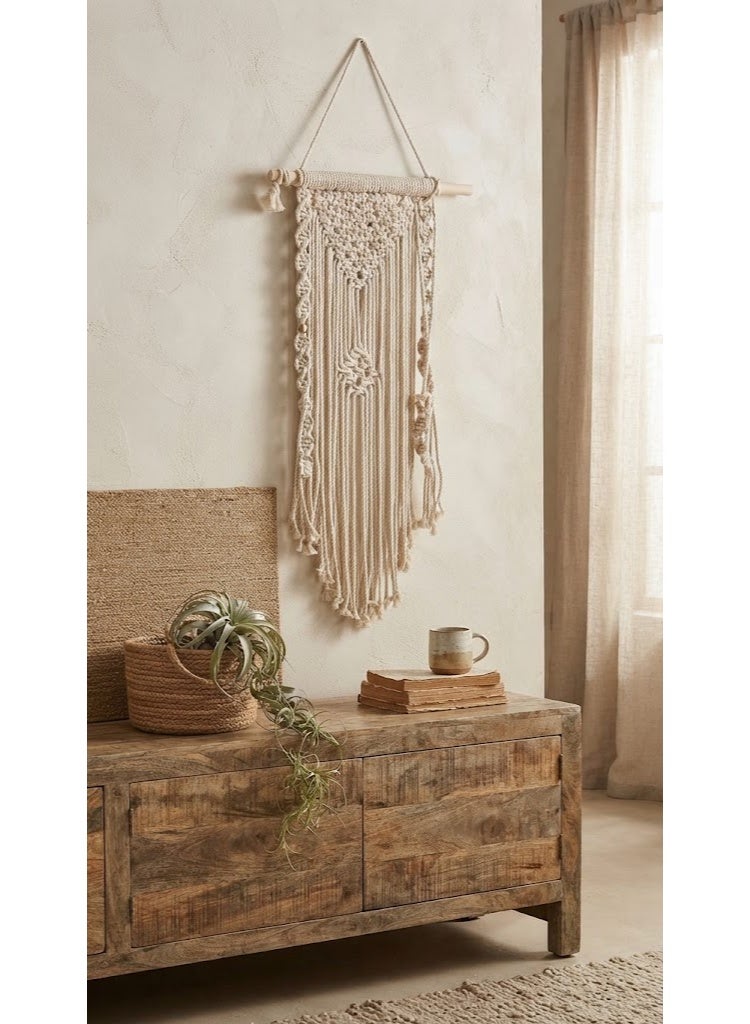 Macramé Wall Hanging with Wooden Rod and Braided Design, Decorative Wall Décor, 40 cm - Image 1