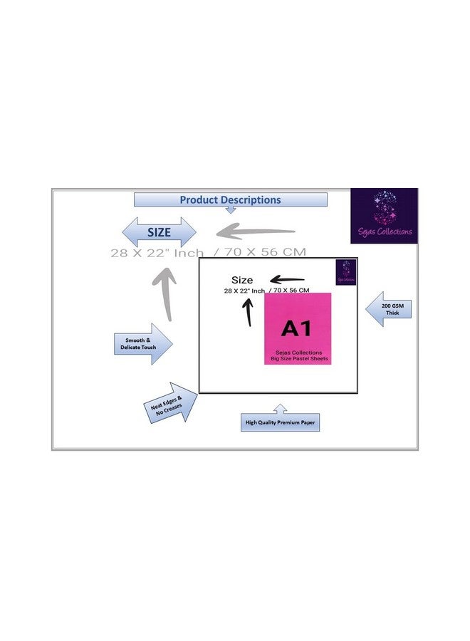 SEJASCOLLECTIONS مجموعة SEJAS | عبوة من 20 | متعددة الألوان، زاهية، A1، كبيرة / بحجم كامل، أوراق باستيل / مخططات، تستخدم في الفن والحرف، الكولاج، المشاريع، الملصقات، إلخ. عادية / غير مسطرة، الحجم: 70x56 سنتيمتر، سمك 200 جرام لكل متر مربع، أوراق باستيل. - Image 3