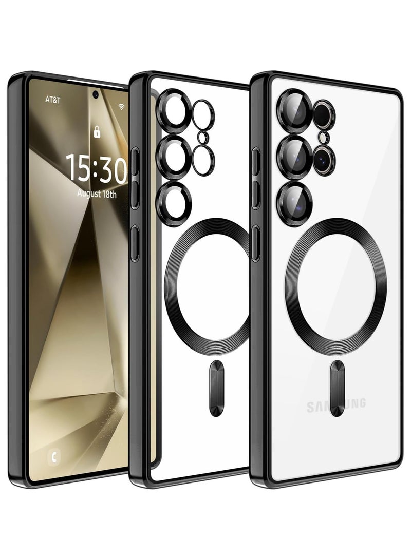 سامسونج اس 25 الترا جراب حماية مغناطيسي شفاف ضد الصدمات يدعم الشحن اللاسلكي ماجسيف لا يصفر مزود ب عدسات حماية للكاميرا لهاتف samsung s25 ultra - لون اسود - Image 2