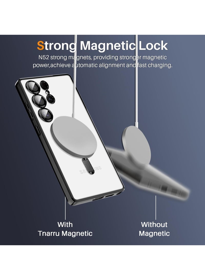 سامسونج اس 25 الترا جراب حماية مغناطيسي شفاف ضد الصدمات يدعم الشحن اللاسلكي ماجسيف لا يصفر مزود ب عدسات حماية للكاميرا لهاتف samsung s25 ultra - لون اسود - Image 3