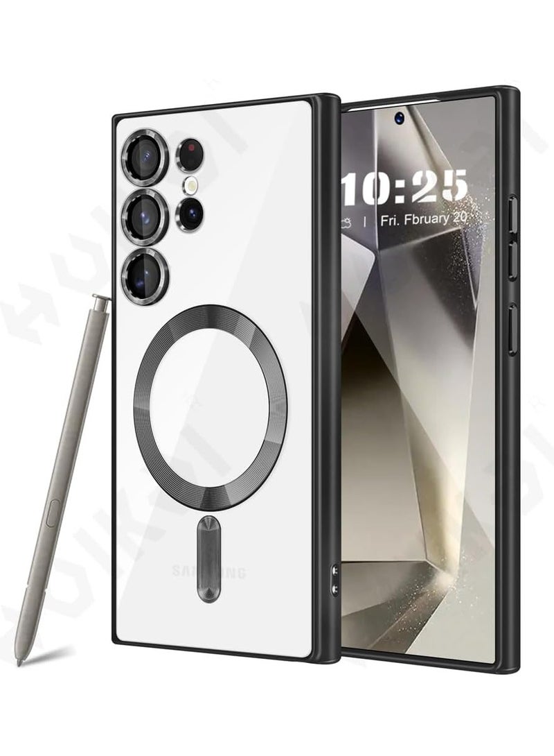 سامسونج اس 25 الترا جراب حماية مغناطيسي شفاف ضد الصدمات يدعم الشحن اللاسلكي ماجسيف لا يصفر مزود ب عدسات حماية للكاميرا لهاتف samsung s25 ultra - لون اسود - Image 5