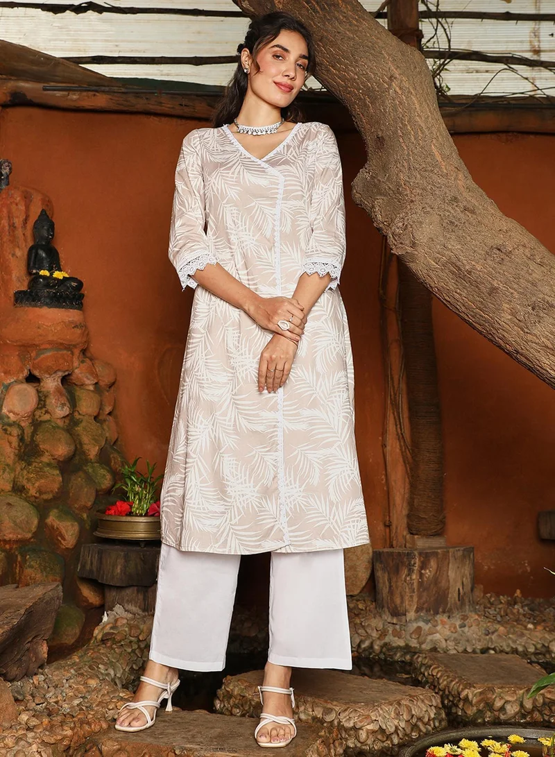  قصة Women's Saltbox Beige Soft Fern Kurta With Trousers