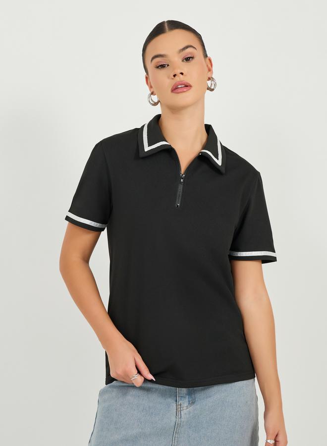 Styli Regular Fit Striped Trims Polo T-Shirt - Image 3