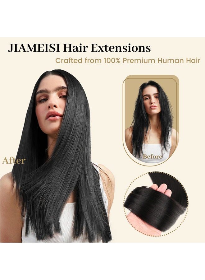 JIAMEISI Clip In Hair Extensions Real Human Hair,120g 8pcs Thickened Silky Straight Human Hair Clip In Extensions 18inch #1 Jet Black Double Weft Clip In Real Hair Extensions - Image 5