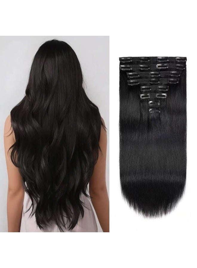 JIAMEISI Clip In Hair Extensions Real Human Hair,120g 8pcs Thickened Silky Straight Human Hair Clip In Extensions 18inch #1 Jet Black Double Weft Clip In Real Hair Extensions - Image 1