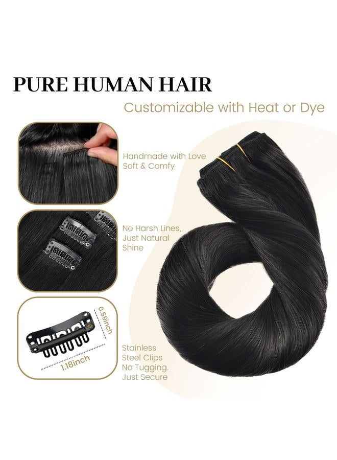 JIAMEISI Clip In Hair Extensions Real Human Hair,120g 8pcs Thickened Silky Straight Human Hair Clip In Extensions 18inch #1 Jet Black Double Weft Clip In Real Hair Extensions - Image 3