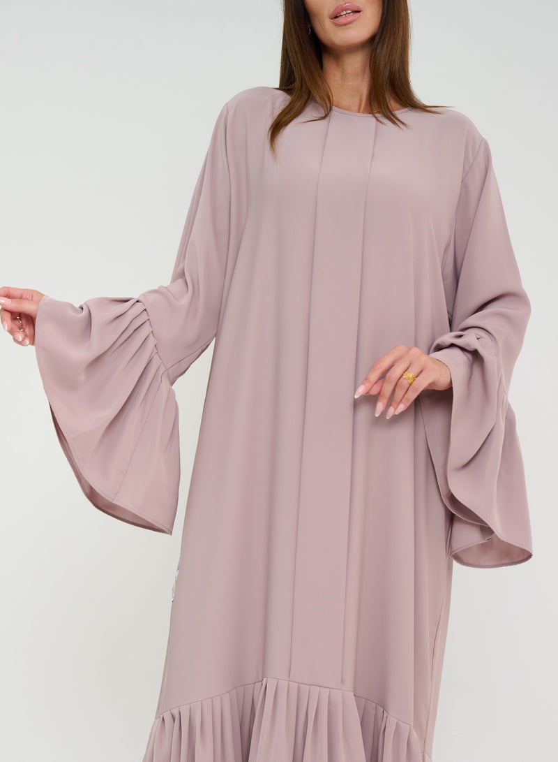 Rosette Abaya Plain Beige Abaya with design - Image 3