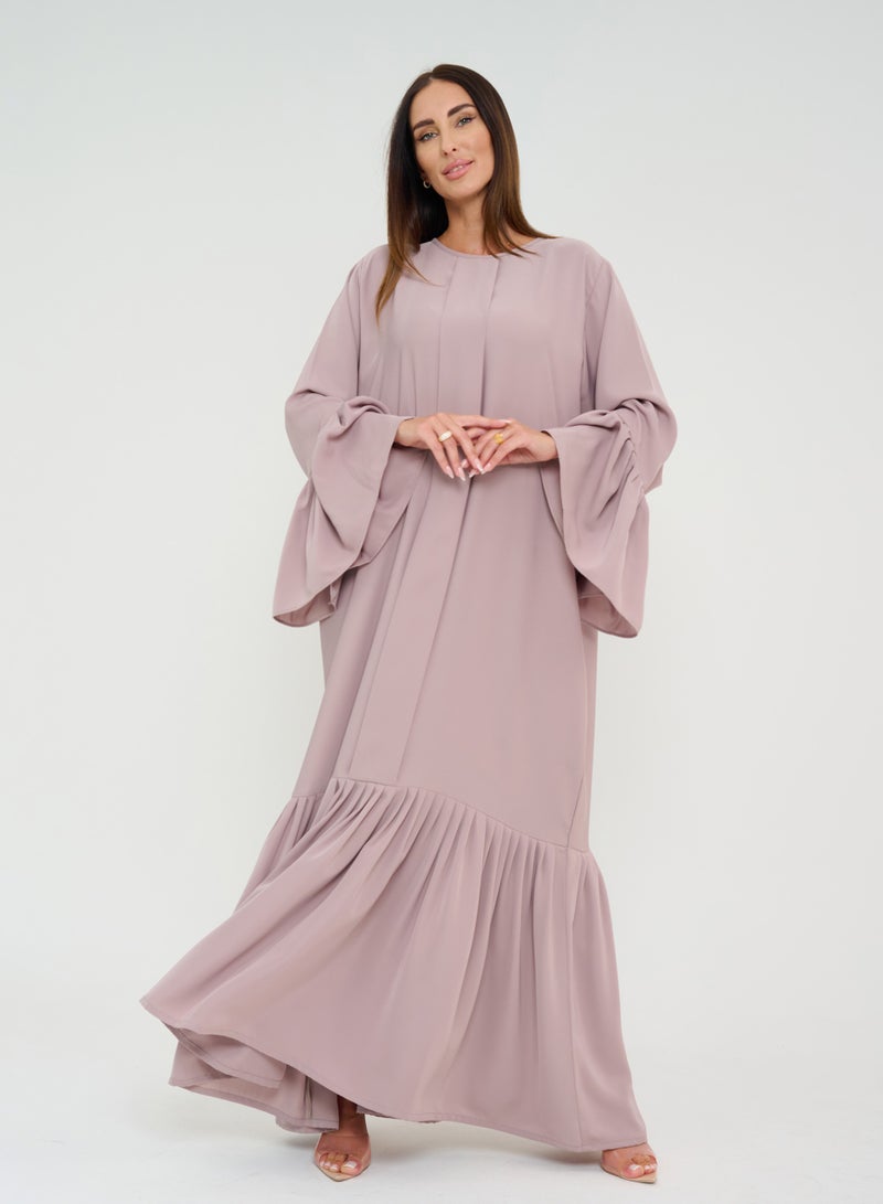 Rosette Abaya Plain Beige Abaya with design - Image 5