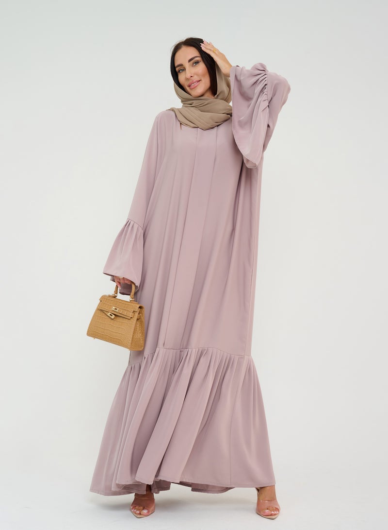 Rosette Abaya Plain Beige Abaya with design - Image 2