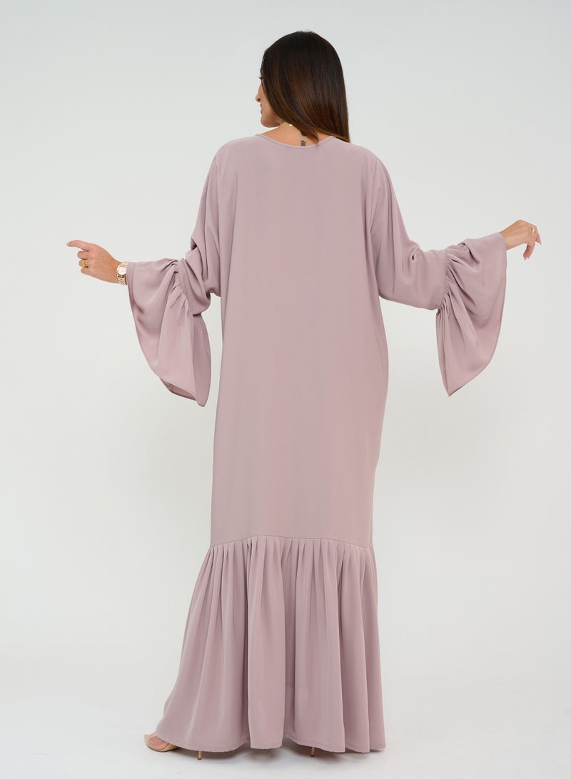 Rosette Abaya Plain Beige Abaya with design - Image 4