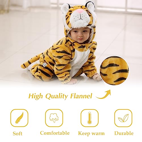 TONWHAR Kids' And Toddlers' Infant Tiger Dinosaur Animal Fancy Dress Costume Outfit Hooded Romper Jumpsuit (18-24 Months/Height:32"-35",Tiger) - Image 5