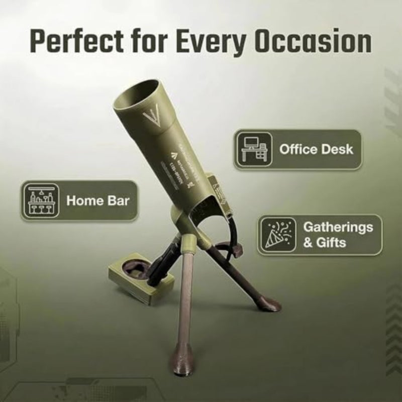 51mm Mortar Bottle Opener, Hands-Free Push Down Cap Launcher, Heavy-Duty Beer Bottle Opener, Funny Mortar-Shaped Bottle Opener with Cap Launcher, Home Bar Desk Decor Gift for Men Dad - Image 4
