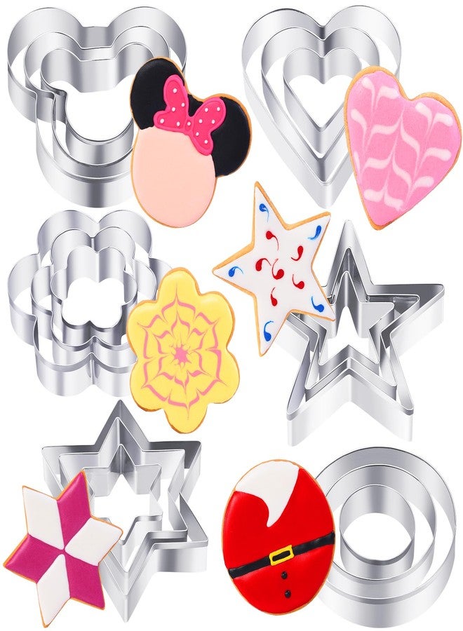 BakingWorld Metal Cookie Cutters Set 18 Pcs - 6 Shapes (Round, Heart, Star, Mouse, Hexagram, Flower) Stainless Steel Baking Tools for Cookies, Pastries, DIY Crafts, Holiday Decorations - Image 5