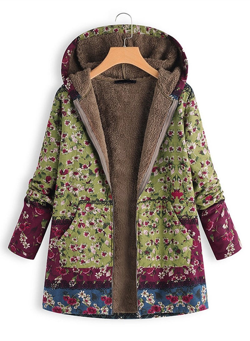 Loquat Street Hipster Zipper Women's Casual Loose Warm Mid-Length Jacket Green  - Image 1