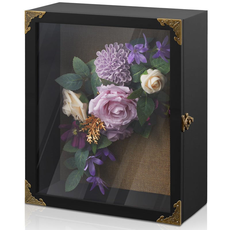 BWODYAY Deep Shadow Box,11x13-inch Shadow Boxes Display Cases, Large Shadow Box Frame, 4-inche Interior Deep Display Cases, Black Wooden Memory Boxes for Bridal Bouquets, Keepsakes - Image 1