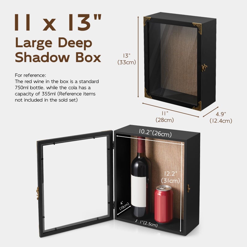 BWODYAY Deep Shadow Box,11x13-inch Shadow Boxes Display Cases, Large Shadow Box Frame, 4-inche Interior Deep Display Cases, Black Wooden Memory Boxes for Bridal Bouquets, Keepsakes - Image 2