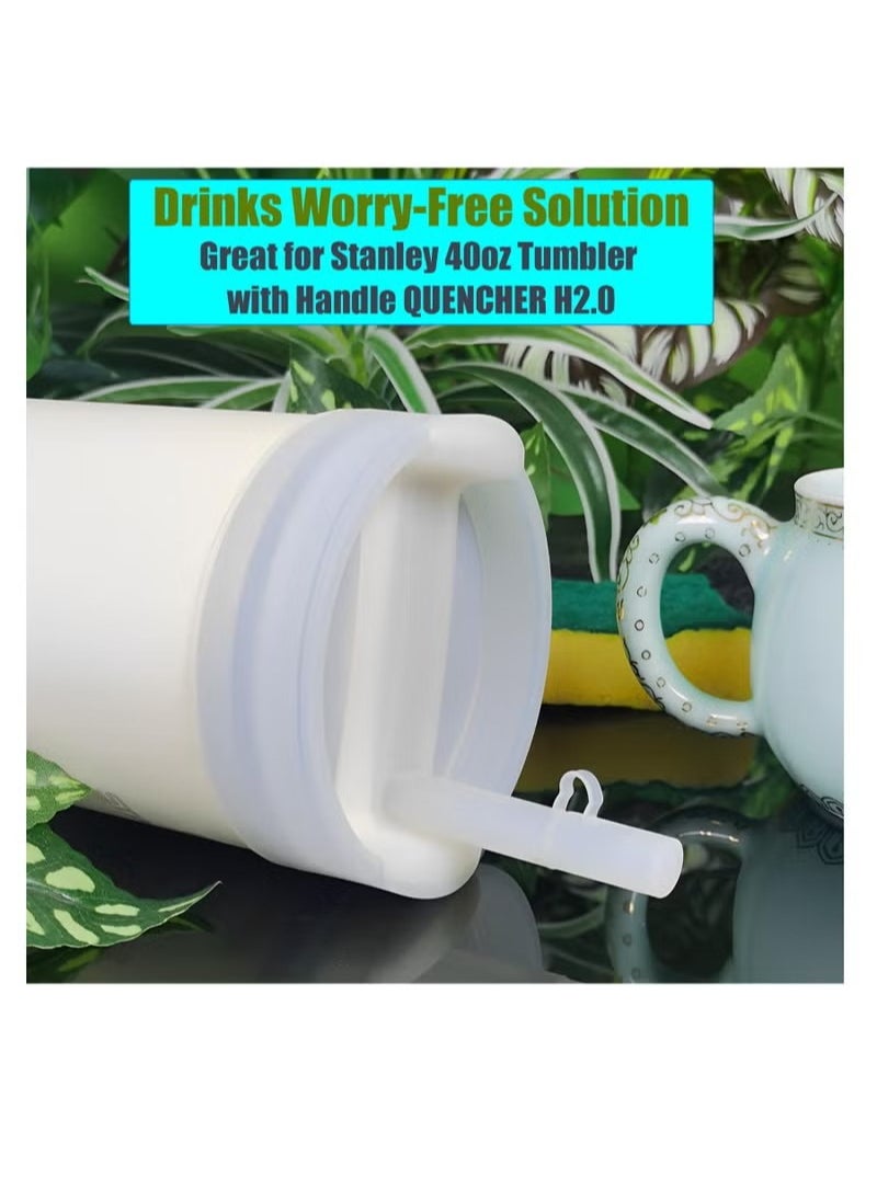 Generic Lid Topper and Straw Cover Cap for Stanley 40 oz, 3 PCS Accessories for Stanley Cup with Handle Quencher H2.0, Include Leak Stopper, Spill Stopper, Dust Proof Cup Accessories Set, White  - Image 2
