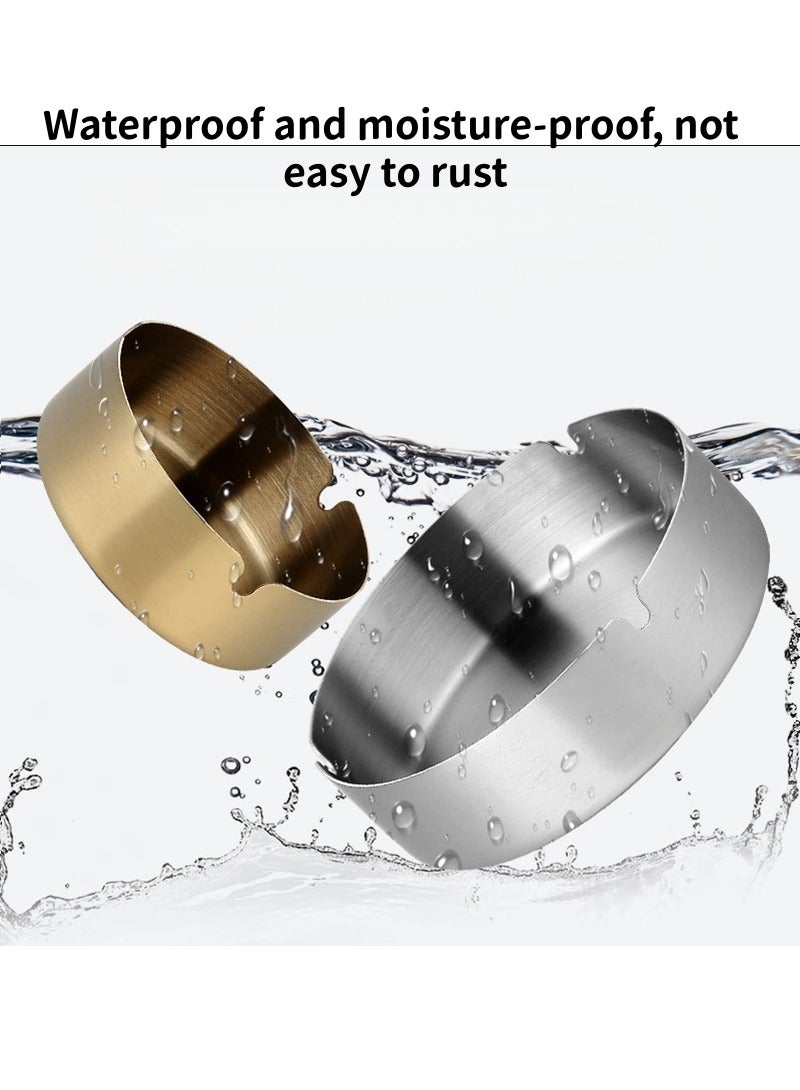 [gold + silver]2 stainless steel metal ashtrays, simple and clear cigarette ashtrays, portable modern ashtrays, home office, coffee shop, hotel, outdoor use - Image 1