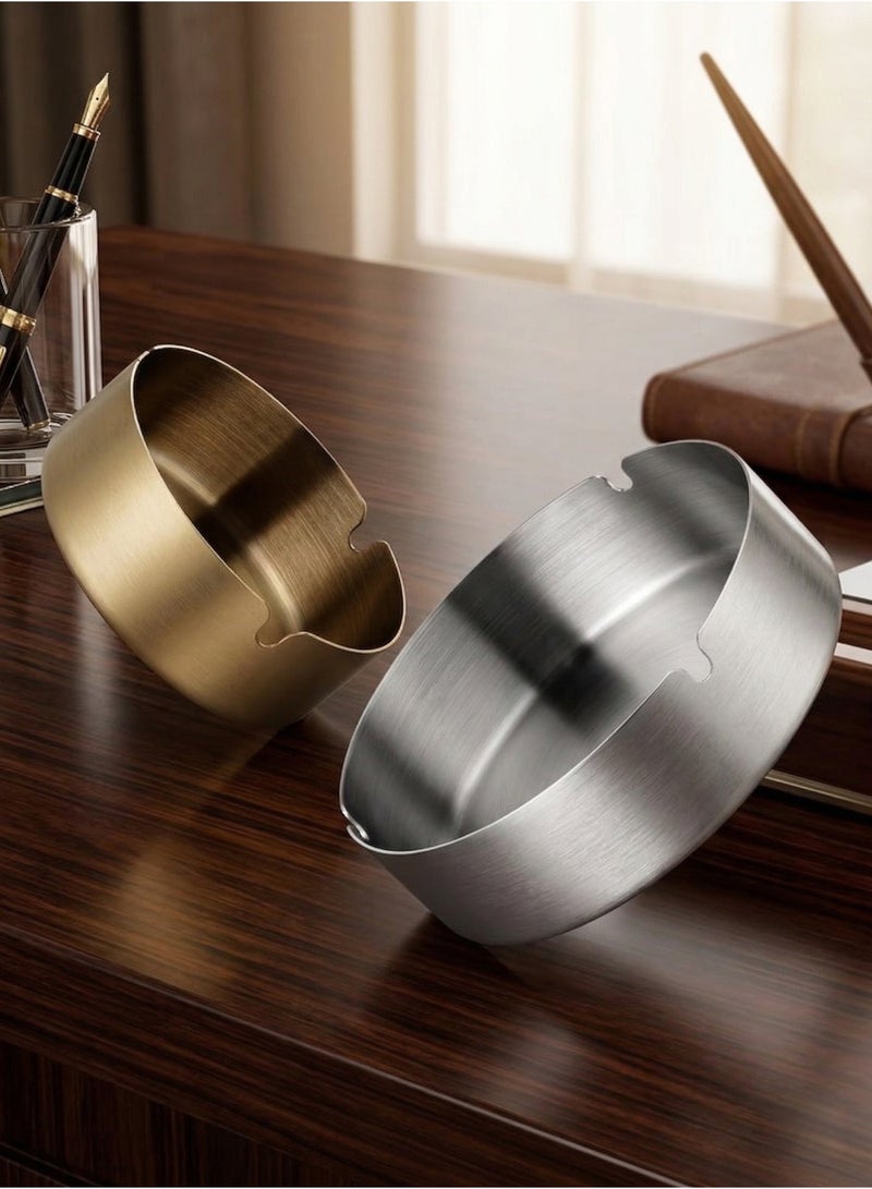 [gold + silver]2 stainless steel metal ashtrays, simple and clear cigarette ashtrays, portable modern ashtrays, home office, coffee shop, hotel, outdoor use - Image 1