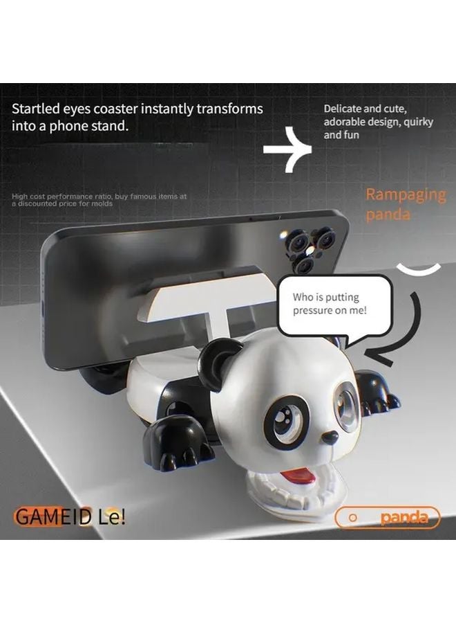 قطعة ديكور سطح المكتب التفاعلية لسيارة الأفعوانية باندا الغاضبة بالأبيض والأسود حامل الهاتف حامل الكوب - Image 3
