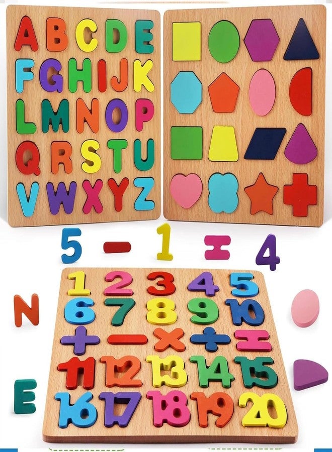 ABTER Wooden Alphabet Number Puzzle Board with Letters A-Z, Numbers 1-20, Math Symbols and Shape Matching Pieces - Image 1
