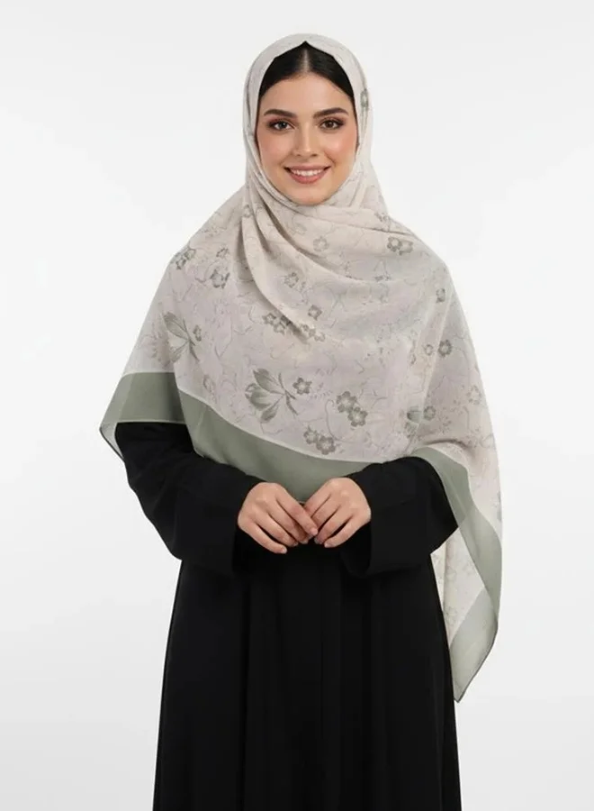 lamha abaya Floral Sage Scarf – Chiffon with a soft floral print in beige × green accents