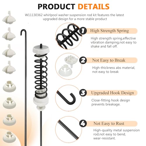 Blutoget Updated WTW4800XQ4 WTW4800XQ1 RTW4640YQ1 ATW4675YQ1 W10780048 W10257088 Washer Suspension Rod Kit by Blutoget-W10257087 Fit for Whirlpool WTW4800XQ2 May-tag Ken-more Admiral Amana Roper washer 4Pack - Image 2