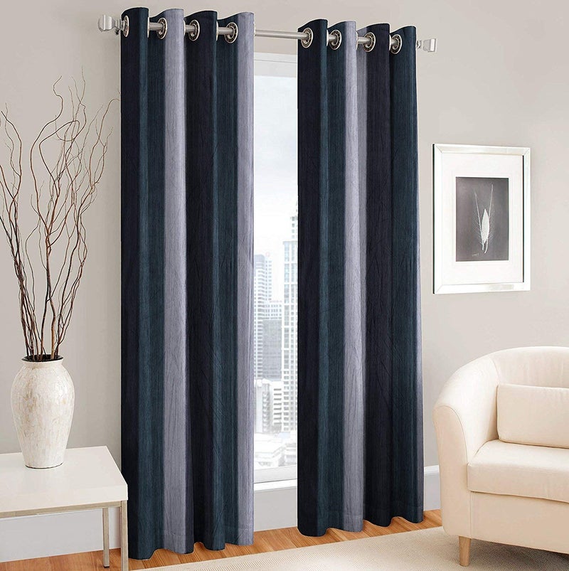 MODERN FAB Polyester Blend Long Crush Eyelet Door 8 ft Curtains Grey Set of 2 - Image 1