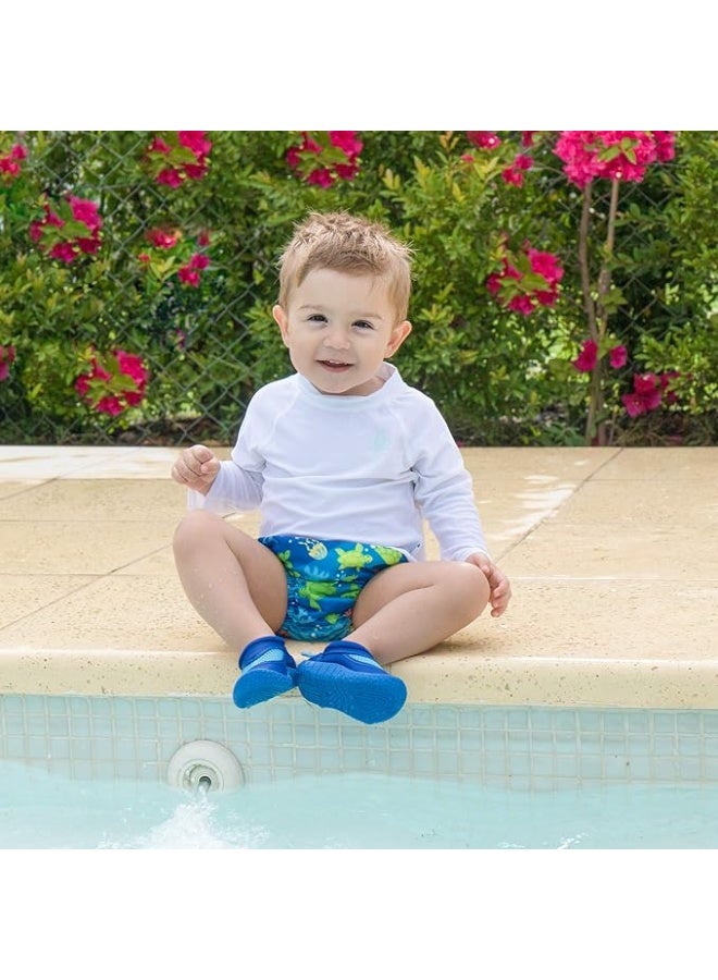 green sprouts Boys' Reusable Baby and Toddler Swim Diaper, Royal Blue Turtle Journey, 6 Month - Image 3