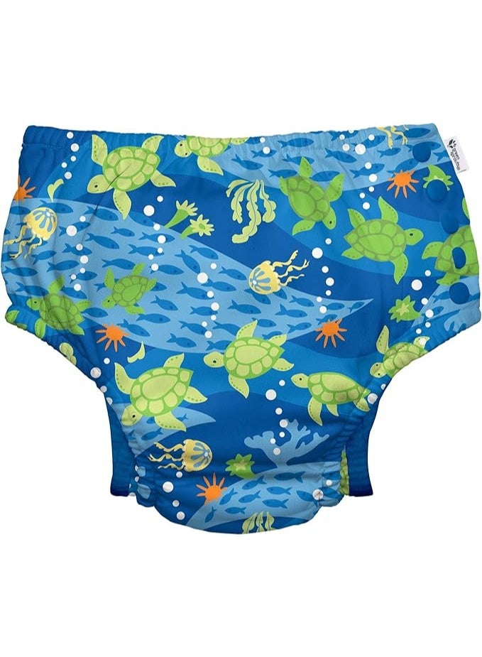 green sprouts Boys' Reusable Baby and Toddler Swim Diaper, Royal Blue Turtle Journey, 6 Month - Image 1