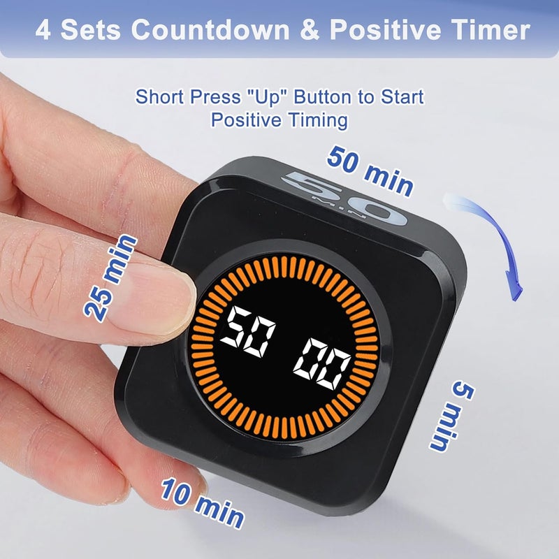 Cuteefun Cube Visual Timer, Rotation Pomodoro Timer, 5/10/25/50 Minutes & Custom Countdown, Customizable Time Storage, Mute & Ring Mode, USB C Rechargeable, for Kitchen, Meetings, Desk, Study, Black - Image 2