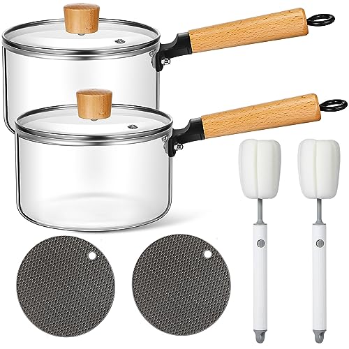 Uiifan 2 Sets Glass Pot for Cooking on Stove Kitchen Glass Cookware Clear Cooking Pot with Lid Handle and Pan Set 60oz Simmer Saucepan Resistant Safe for Pasta Noodle Soup Milk Baby Food (Classic) - Image 1