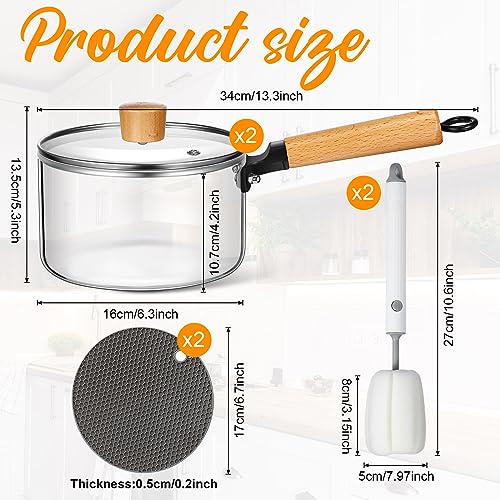 Uiifan 2 Sets Glass Pot for Cooking on Stove Kitchen Glass Cookware Clear Cooking Pot with Lid Handle and Pan Set 60oz Simmer Saucepan Resistant Safe for Pasta Noodle Soup Milk Baby Food (Classic) - Image 2