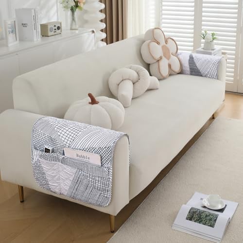 HOKIPO 'Elira Series' Polyester Blend Water Repellent + Waterproof Quilted Sofa Mats | Make Your Own Sofa Cover Set | Length 90cm - Snow White Black Geometry (AR-5243-C9) - Image 5