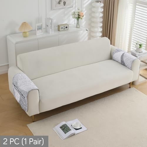 HOKIPO 'Elira Series' Polyester Blend Water Repellent + Waterproof Quilted Sofa Mats | Make Your Own Sofa Cover Set | Length 90cm - Snow White Black Geometry (AR-5243-C9) - Image 3