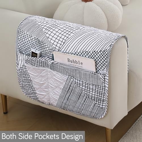 HOKIPO 'Elira Series' Polyester Blend Water Repellent + Waterproof Quilted Sofa Mats | Make Your Own Sofa Cover Set | Length 90cm - Snow White Black Geometry (AR-5243-C9) - Image 2