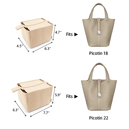 LEXSION Felt Purse Organizer Insert for Picotin 22Bag Organizer with Detachable Zipper cover 8031 Beige L - Image 3