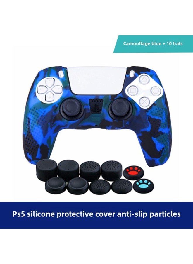 PS5 Handle Cover Gamepad Skin Accessories PS5 Silicone Protective Cover Camouflage Granular Handle Cover-Product Color:Camouflage Blue +10 Rocker Caps - Image 1