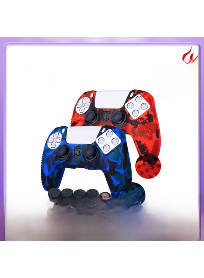 PS5 Handle Cover Gamepad Skin Accessories PS5 Silicone Protective Cover Camouflage Granular Handle Cover-Product Color:Camouflage Blue +10 Rocker Caps - Image 2