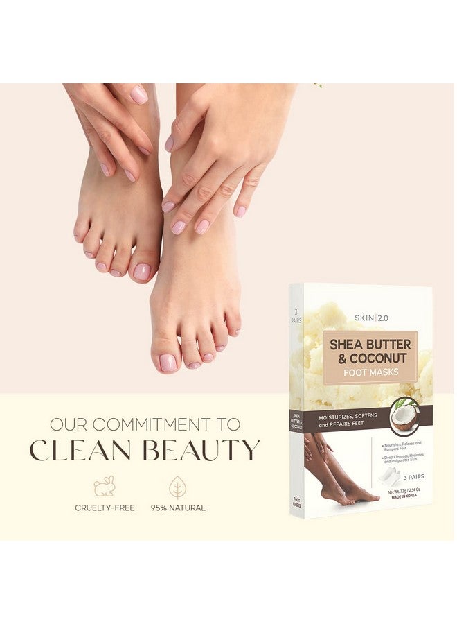 Skin 2.0 Shea Butter And Coconut Foot Masks Moisturizing Socks Softens Calluses Soothes & Treats Cracked Heels Hydrating Foot Mask Cruelty Free Korean Skin Care For All Skin Types 3 Pairs - Image 3