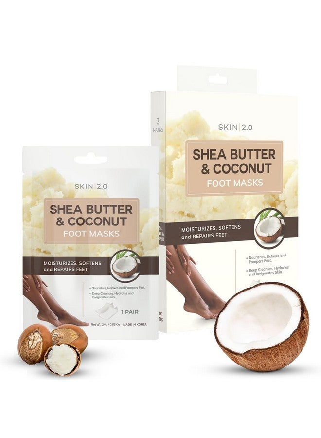 Skin 2.0 Shea Butter And Coconut Foot Masks Moisturizing Socks Softens Calluses Soothes & Treats Cracked Heels Hydrating Foot Mask Cruelty Free Korean Skin Care For All Skin Types 3 Pairs - Image 1