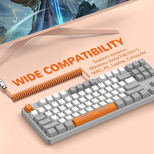 MAGIC-REFINER AK873 Gaming Keyboard,Hot-Swappable Linear Red Switch,PBT Keycap,75% TKL Layout,Rainbow Backlit,Ergonomic Mechanical Keyboard with Custom Coiled USB/Type-C Aviation Cable(Orange Gray) - Image 3