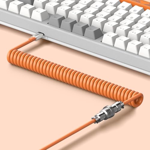 MAGIC-REFINER AK873 Gaming Keyboard,Hot-Swappable Linear Red Switch,PBT Keycap,75% TKL Layout,Rainbow Backlit,Ergonomic Mechanical Keyboard with Custom Coiled USB/Type-C Aviation Cable(Orange Gray) - Image 4