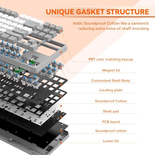 MAGIC-REFINER AK873 Gaming Keyboard,Hot-Swappable Linear Red Switch,PBT Keycap,75% TKL Layout,Rainbow Backlit,Ergonomic Mechanical Keyboard with Custom Coiled USB/Type-C Aviation Cable(Orange Gray) - Image 5