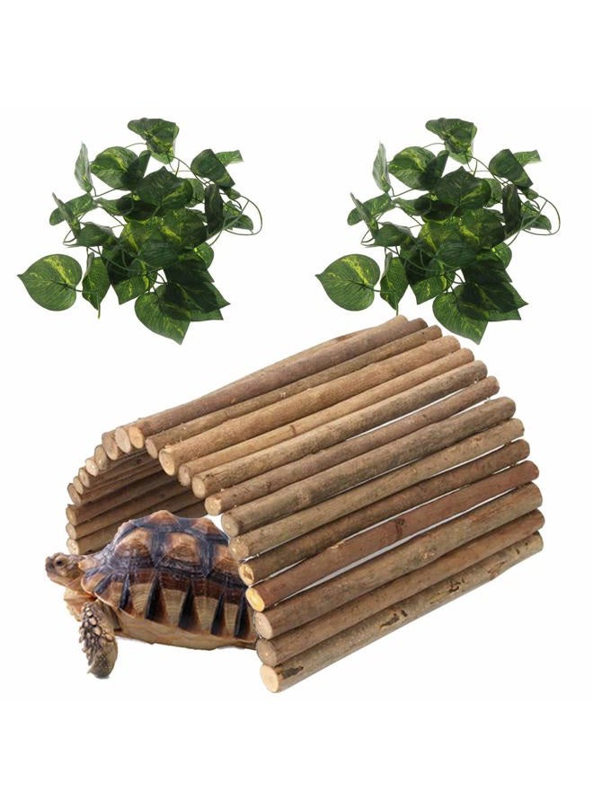 Hamiledyi Extra Large Wooden Reptile Hideout Bearded Dragon Bendy Bridge Climbing Ladder Hiding Hut Reptiles Hide Cave Habitat Decor for Lizards Gecko Spiders Snakes Tortoise(XL:20" x 11.8") - Image 1