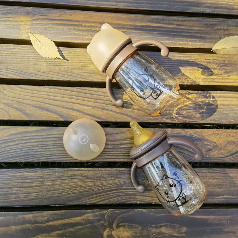 Baby Bottle With Handle Anti-Fall Anti-Choking Bottle Anti-Flatulence Straw Nano Antibacterial Nipple Baby Bottle - Image 4