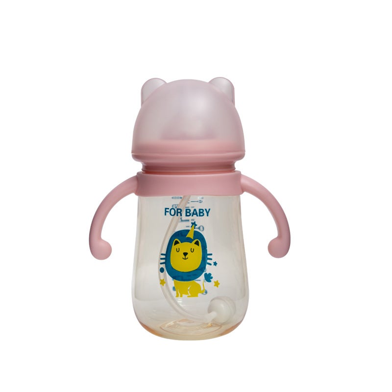 Baby Bottle With Handle Anti-Fall Anti-Choking Bottle Anti-Flatulence Straw Nano Antibacterial Nipple Baby Bottle - Image 1