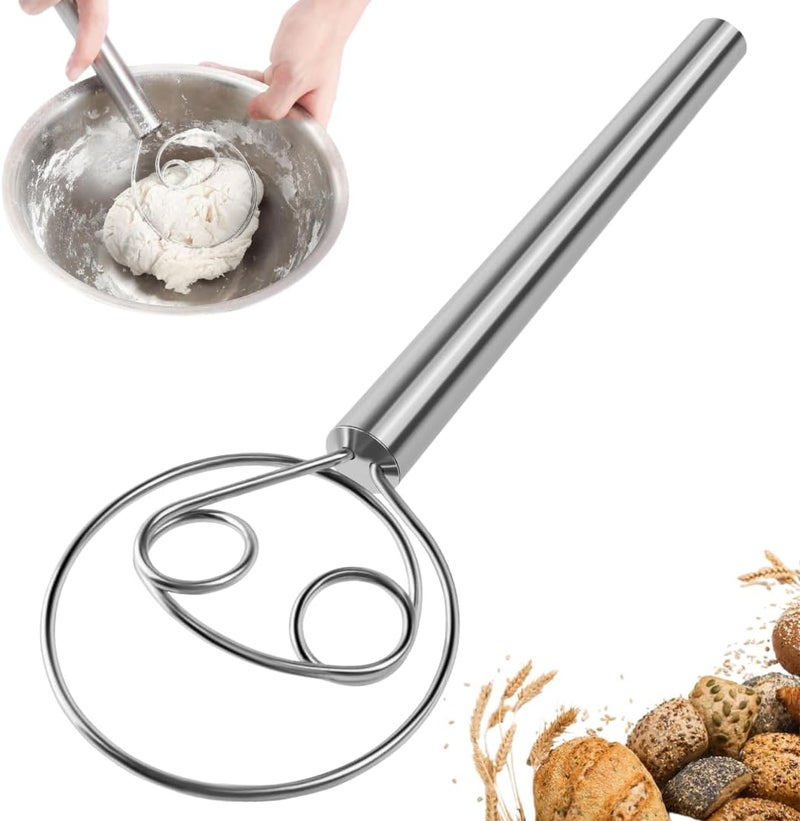 MARKQ خلاط العجين الدنماركي - خلاط خبز من الفولاذ المقاوم للصدأ مع مقبض مريح لخلط العجين الحامض، وعجين الخبز، وعجينة الكعك والمعجنات (عبوة من 1) - Image 1