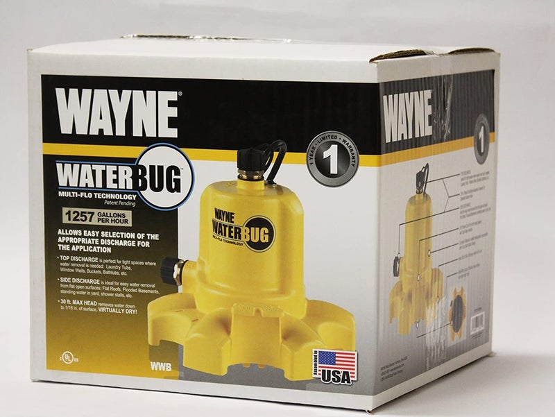 WAYNE WaterBUG 1/6 HP 1350 GPH Submersible Multi-Flo Technology-Water Removal and Transfer Pump, No Size, Yellow - Image 3