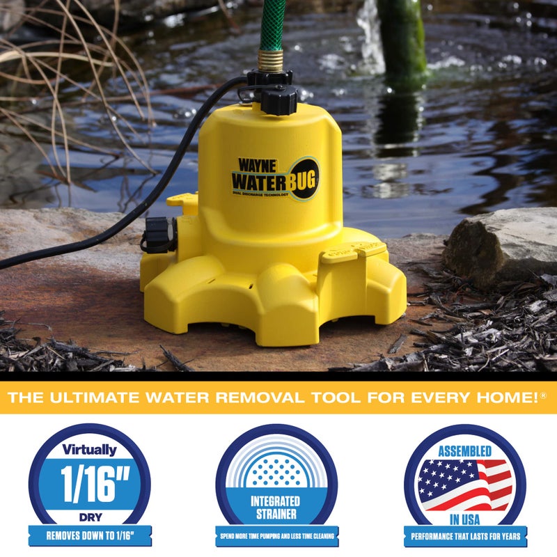 WAYNE WaterBUG 1/6 HP 1350 GPH Submersible Multi-Flo Technology-Water Removal and Transfer Pump, No Size, Yellow - Image 5